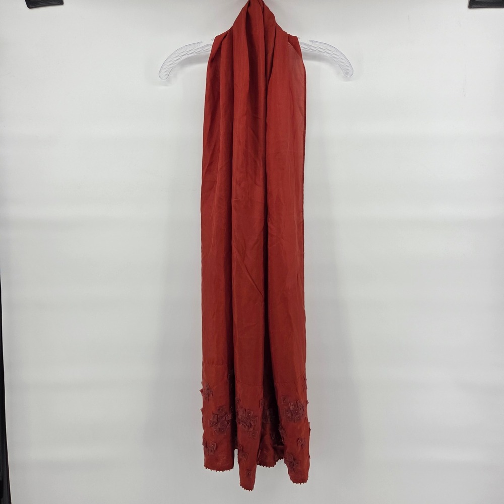 Eileen Fisher Scarf OS Rust Orange 100% Silk 3D Applique Beaded Boho Eclectic